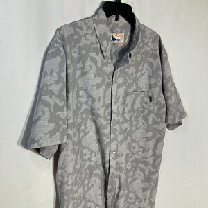 Mens XL Grey Huk Fishing Button Short Sleeve Shirt